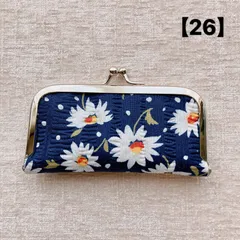 【26】ネイビー系フラワー柄　がま口