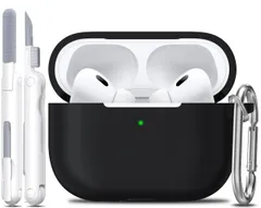 【数量限定】R-fun AirPods Pro 第2世代/第1世代ケースカバー、クリーニングキットとキーチェーン付き、Apple AirPods Pro 2023/2022/2019充電ケース用完全保護シリコンケース - ブラック