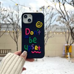 iPhoneケース 笑顔 刺繍カラフル英語スマイリーフェイス ブラウン カーバー 耐衝撃 iphone 用