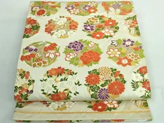平和屋着物◎六通柄袋帯　唐織　花丸文　金糸　正絹　逸品　DAAS7198xg