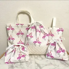 オシャレ女子の為の❤︎入園入学5点セット【ハートフラミンゴ】