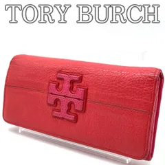 【レア良品】TORY BURCH　トリーバーチ　本革 レザー　2つ折り 長財布　立体 ロゴ　赤　レッド　ピンク　小銭入れ 　札入れ　ウォレット