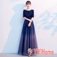 ウエディングドレス 二次会 前撮り 大きいサイズ 結婚式/二次会ドレス 海外挙式 ウェディングドレス ライトドレス 花嫁ドレス ロングドレス 後撮り 結婚式 スレンダードレス 半袖 ワンピース 宴会 司会者　星柄 ネイビー