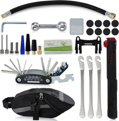 LEONTOOL 自転車修理キット 自転車修理ツールキット 自転車工具セット 六角レンチ 持ち運び便利 収納バッグ イージーパッチキット 補修用 ロードバイク クロスバイク 自転車用携帯ツール 多機能修理キット 軽量コンパクト(多色)