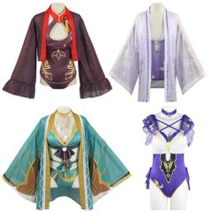 新品未使用 原神 希娜 胡桃 麗莎 雷電将軍 コスプレ水着 豪華セット ビキニ風 着物風 羽織付き 撮影会 イベント用 セクシー衣装 日常可 ハロウィン 仮装 プレゼント