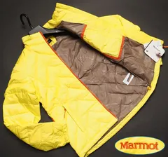 Marmot イエローダウンジャケット　L Marmot イエロー キルティング フード付き ダウンジャケット