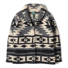 LAUREN RALPH LAUREN ローレン ラルフローレン ニット ネイティブ柄 アルパカウール ハンドニット ショールカラー ガウン 90s ブラック グレー ナチュラル PETITE トップス 長袖のサムネイル