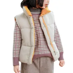 [ALVEIN] キッズ ダウンベスト 子供 立ち襟 アウター ジップ ブルゾン ノースリーブ 中綿 防風 チョッキ ジャケット 軽量 腰ゴム (JP, 数字サイズ, 110, オフホワイト) [オフホワイト] [110]