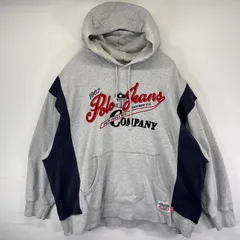 古着 ポロジーンズラルフローレン  パーカー スウェット 大きいサイズ プルオーバー  ビッグロゴ刺繍 ツートン 4XL  グレー メンズ