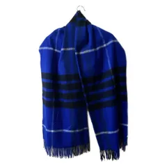 ジョンストンズ ストール(ショール)美品  - ブルー×黒×白 チェック柄/UNITED ARROWS GREEN LABEL RELAXINGコラボ ウール、カシミヤ