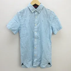 H■ヴィクトリノックス/VICTORINOX ストライプ柄 半袖ボタンダウンシャツ【XS】水色/MENS■130【中古】