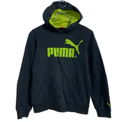 PUMA ロゴスウェット パーカー キッズ L 150 程 ブラック プーマ スポーツ プルオーバー 裏起毛 古着卸 アメリカ仕入 a701-6229