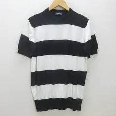 H■英国製■ジョンスメドレー/JOHN SMEDLEY ボーダー柄 ニットTシャツ【M】白黒/MENS■14【中古】