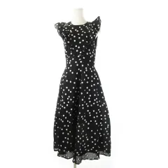 バースデーバッシュ BIRTHDAY BASH ロングワンピース ノースリーブ 楊柳 縮緬 シワ加工 フリル ジャカード ドット S 黒 ブラック /CK5