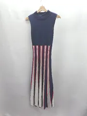 ◇ Θ And Couture ハイネック ストレッチ素材 ノースリーブ ロング ニットワンピース サイズ38 ネイビー系 レディース E  【1412090009051】のサムネイル