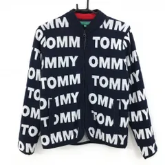 【美品】トミーヒルフィガーゴルフ 中綿ニットジャケット ネイビー×白 ロゴ総柄  レディース S ゴルフウェア Tommy Hilfiger Golf