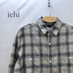 新品タグ付き ichi P220719 A イチ チェックシャツ ブラウス トップス 長袖 ベージュ グレー コットン 綿100％ サイズF 定価￥12,100 レディース