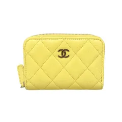 ☆E2587 シャネル コインケース クラシック ジップ コインパース AP0216 マトラッセ キャビアスキン ココマーク イエロー ゴールド金具 CHANEL