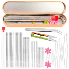 【在庫処分】ビーズ針58本セット、長いストレートビーズ糸針50本、糸通し付きビッグアイビーズ針8本、針ボトル、糸はさみ、ブレスレットやジュエリー作成用ピンセット。 RMTIME