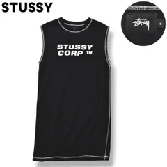 【美品】 日本製 ステューシー STUSSY ノースリーブ クルーネック コットン ワンピース ロゴ プリント S ブラック レディース ストリート ガーリー カジュアル レディース ♪