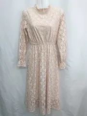 ◇ ⊇ CECIL McBEE セシルマクビー 花柄 長袖 膝下丈 ワンピース サイズM ベージュ系 レディース E  【1412090032738】