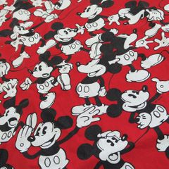 ヴィンテージシーツ　ディズニー　ミッキー　総柄　赤　生地　ハンドメイド　リメイク　入園　入学　イベント/ｘ7