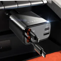 LISEN 4in1 車 充電器 シガーソケット USB-C 巻き取り式充電器69W しがーソケット USB 急速充電 Cタイプ カーチャージャー カー用品 便利グッズ 車内 贈り物 車載充電器 80cmまきとり充電ケーブル アクセサリー ハイエース ジム…