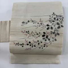 名古屋帯 美品 秀品 夏帯 夏紬地 萩 霞 灰白 正絹 【中古】