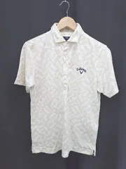 ◇ ⊂ Callaway キャロウェイ ゴルフウェア 総柄 半袖 ポロシャツ サイズL クリーム ホワイト系 メンズ E  【1507100000200】