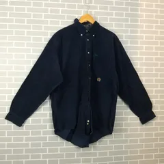 M1-00535【Mens】TOMMY HILFIGER(トミーヒルフィガー）長袖 コーデュロイシャツ（L）/ 紺 襟、袖口、表中央、ポケットに色落ち有 U-4