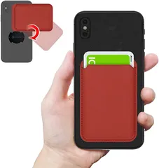 ノーブランド品 くるっと装着 着脱簡単スマートカードケース ワイヤレス充電対応 iPhone/android対応 スマホ 背面 カードホルダー スマートフォン おサイフケータイ SUICA PASMO カード入れ パスケース( レッド)