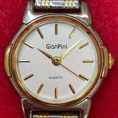 【✨磨きあげメンテナンス済✨】GianPini 白文字盤　腕時計　クオーツ　クォーツ　QUARTZ とけい　金針　watch WATCH ウォッチ　シンプル　クラシック　レトロ　アンティーク　ラウンド　コンビ　金色　銀色　ダブル　クラシカル　昭和世代　80