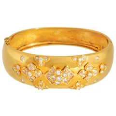 フラワーモチーフ デザイン ブレスレット ダイヤモンド K18YG 34.4g バングル【中古】