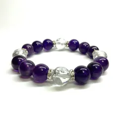 12mm 四神獣銀彫水晶×アメジスト パワーストーン ブレスレット天然石 運気上昇 開運 恋愛運 お守り 青龍 白虎 玄武 朱雀 2月誕生石 （シルバー）メンズ・レディース 男性・女性 数珠ブレス 開運  ■