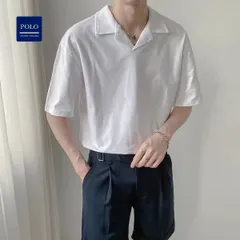 半袖 トップス メンズ ゆったり オープンカラー カジュアル ポロシャツ 薄手 POLO Tシャツ 無地 キレイめ 夏 レイヤード 夏服 韓国風