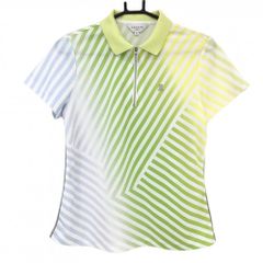 ★特価★【美品】ランバンスポール 半袖ポロシャツ 白×マルチカラー 斜めストライプ調 ハーフジップ  レディース 40(L) ゴルフウェア LANVIN SPORT