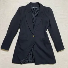 美品　ZARA ザラ ロング丈 テーラードジャケット 黒 Mサイズ ゴールドボタン付き スリムフィット ブレザー フォーマル モード エレガントスタイル