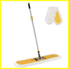 Cleanhome 業務用モップ 90cm幅 フロアモツプ 水拭き 乾拭き 除塵モップ フローリング 幅広い 体育館モップ 交換用マイクロファイバー 2枚付き 120~150cm伸縮可能