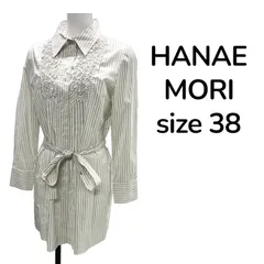 ◇ハナエモリHANAEMORIシャツワンピース ストライプ フリル 長袖 レディース S5T167