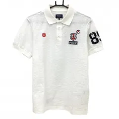 【美品】パーリーゲイツ 半袖ポロシャツ 白×ネイビー サッカー生地 ロゴ刺しゅう メンズ 5(L) ゴルフウェア PEARLY GATES