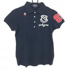 【美品】パーリーゲイツ 半袖ポロシャツ ネイビー ロゴ ワッペン レディース 0(S) ゴルフウェア PEARLY GATES