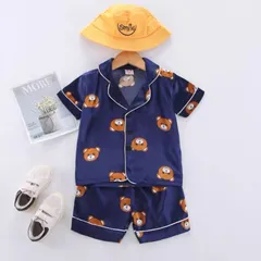 韓国子供服 パジャマ 寝巻き サテン 半袖 短パン セットアップ 90〜110㎝のサムネイル