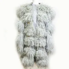 クロエ CHLOE ラムファー カシミア コート ジャケット 毛皮 ビジュー ストーン グレー 36 国内正規品 0610 STKのサムネイル