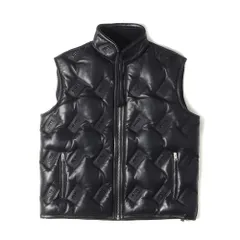 定価15万シープスキンレザー ダウンベスト ブラック キルティング DIESEL 定価15万シープスキンレザー ダウンベスト ブラック