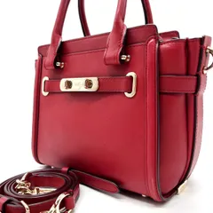 【良品】 COACH コーチ スワッガー ハンドバッグ ショルダーバッグ 2way ターンロック レザー 革レッド 赤色 シルバー金具 ユニセックス 男女兼用 レディース