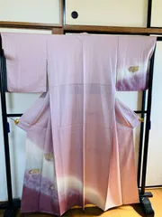 着物 訪問着 正絹 ちりめん 布切れあり / 薄紫系 / 扇 / 身丈約156.5cm 裄丈約64.5cm 袖幅48.5cm 後幅30cm 前幅23.5cm TCS着物 W15