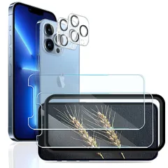 iPhone13 Pro Max 用 ガラスフィルム（2枚入）+カメラフィルム（2枚入）【4枚セット】9H強化ガラス iphone 13 pro max 用 アイフォン13プロマックス 用 液晶保護フィルム+レンズ保護フィルム 透過率99% 耐衝撃 汚れ防止