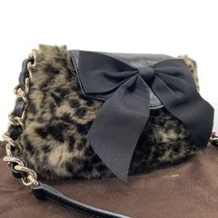 美品 kate spade ショルダーバッグ レオパード ファー 茶