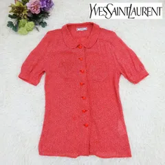 YVES SAINT LAURENT　イヴサンローラン　半袖シャツ　赤　総柄ドット　レッド　レトロ　レディース