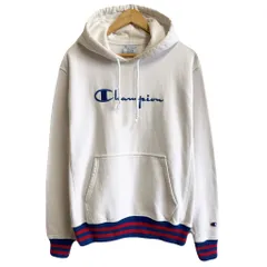 Champion チャンピオン フーディー パーカー ポケット付き 裏起毛 ロゴ刺繍 リブライン 白 ホワイト XLサイズ No.H192